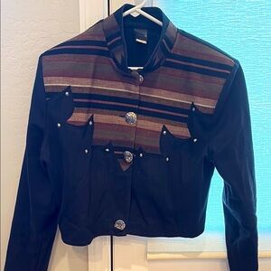 Vintage Black Cropped Jacket with Pointed Collar, Lady Santa Fe